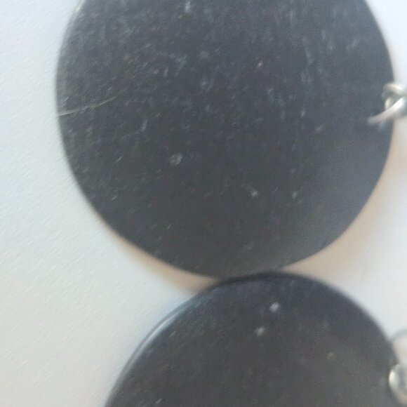 Vintage Black Carved Horn Disc Earrings - Picture 2 of 5